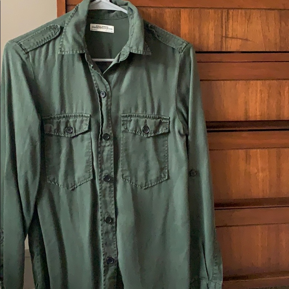 Zara Green Military Style Shirt